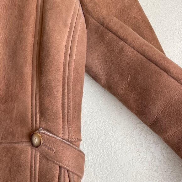 Lord & Taylor Vintage Tan Leather Shearling Coat - suede small - Picture 4 of 10